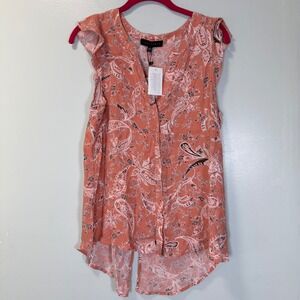 Sanctuary Coral Paisley Ruffle Sleeveless Blouse Top Small NWT